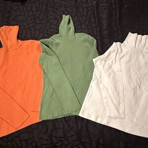 Ribbed Turtleneck Sweaters - Orange, Green, White